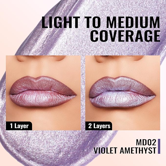Oulac Purple Lipstick for Women Metallic Lip Gloss, Lavender Lipstick Long Lasting, Oil Base Formula,Waterproof, Transferproof Vegan & Cruelty-Free Lip Makeup MD02