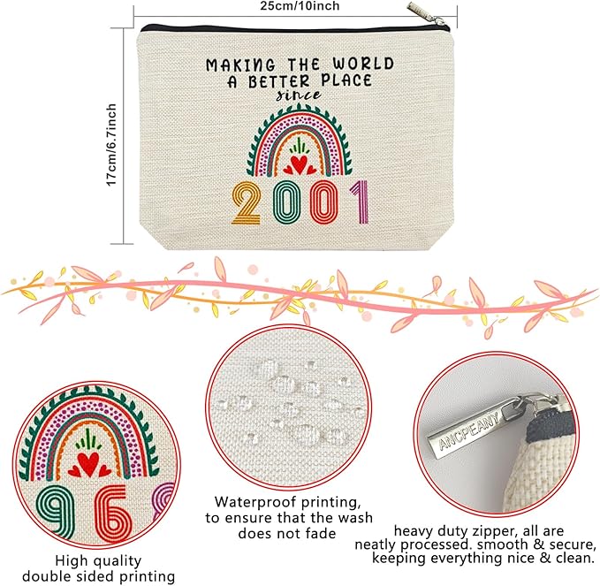25th Birthday Gifts for Girls Makeup Bags, 2001 Happy 25th Birthday Decorations for Teen Girls, 25 Year Old Girl Birthday Gifts for Daughter, Sister, Granddaughter, Cosmetic Travel Pouch, Christmas