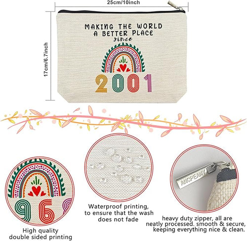 25th Birthday Gifts for Girls Makeup Bags, 2001 Happy 25th Birthday Decorations for Teen Girls, 25 Year Old Girl Birthday Gifts for Daughter, Sister, Granddaughter, Cosmetic Travel Pouch, Christmas