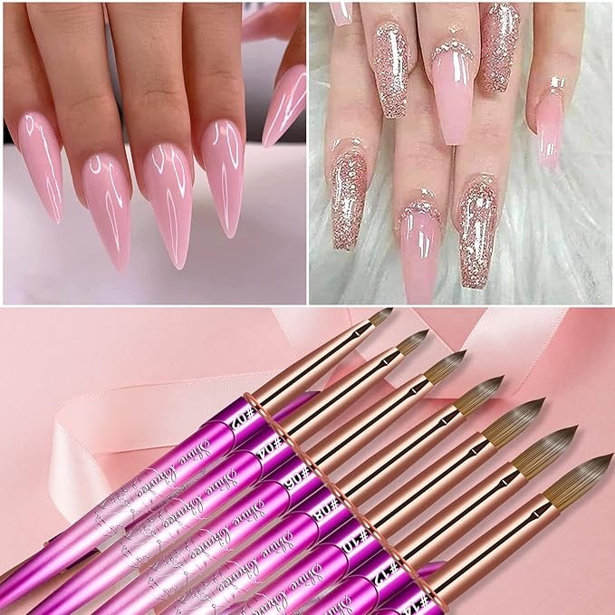 Acrylic Nail Brush Size 8, 100% Real Kolinsky Art Nail Brush for Acrylic Powder Application, Handmade Women Manicure Nail Extension Tool for Professional DIY Home Salon and Beginners