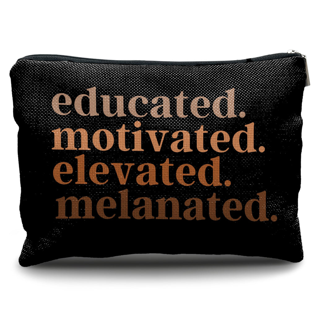 Nogrit African American Gifts,Black Women Gifts,Educated Motivated Elevated Melanated,Black Women Makeup Bag Cosmetic Bag, Melanin Makeup Travel Toiletry Bag,gifts for African American women/black