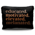 Nogrit African American Gifts,Black Women Gifts,Educated Motivated Elevated Melanated,Black Women Makeup Bag Cosmetic Bag, Melanin Makeup Travel Toiletry Bag,gifts for African American women/black
