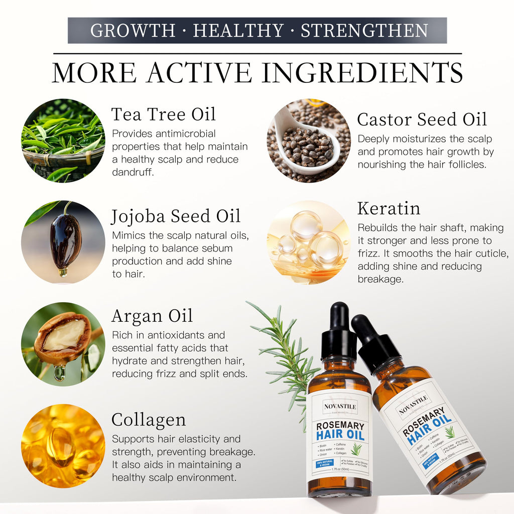 Novastile Rosemary Hair Oil – Dry Scalp & Split End Treatment with Biotin & Essential Oils for Strengthening, Nourishing, Moisturizing & Supporting Longer, Healthier Hair