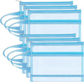 Fassave 6 Pack Mesh Zipper Pouch Bags, Double Layer Nylon Pouch with Handle for Office Travel Organization (Blue, A4)
