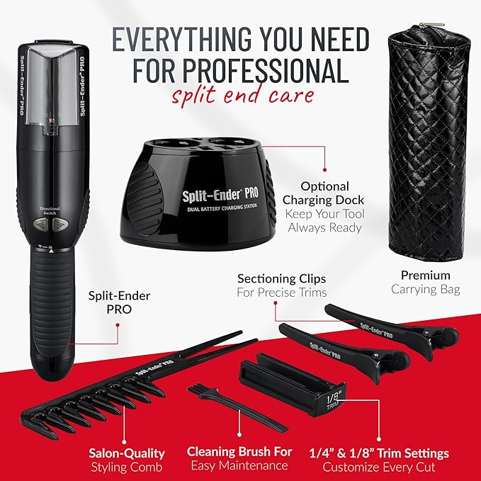 Split-Ender PRO - Professional Hair Trimmer with Charging Station, Automatic Split End Remover for Frizzy, Dry, Damaged, Colored, Broken, Curly, Straight or Bleached Hair Types, Hair Styling Tool