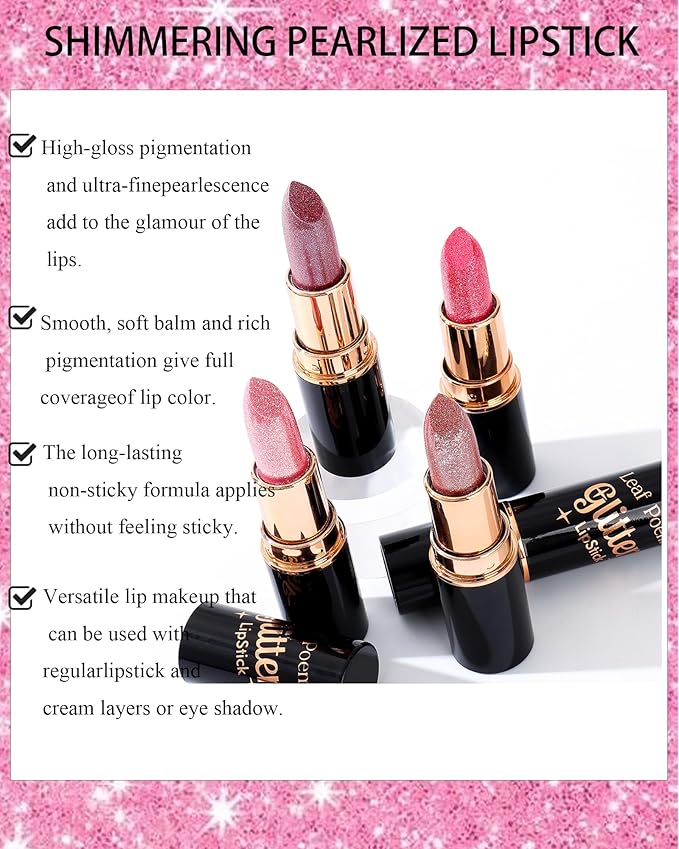 Metallic Pink Glitter Lipstick for Women,Diamond Nude Shimmer Lip Gloss,02