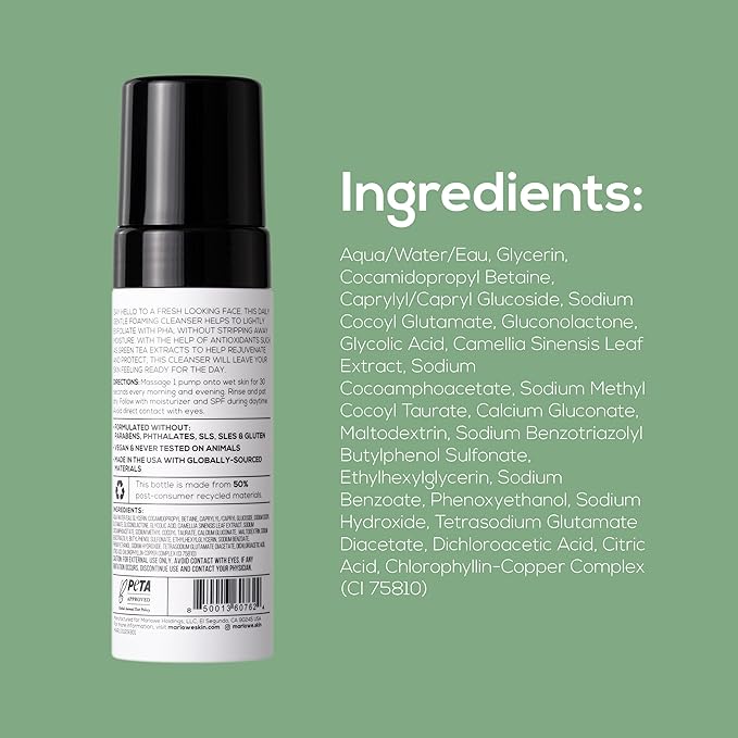 MARLOWE. Gentle Foaming Facial Cleanser, Exfoliating Men's Face Wash, 4.5oz
