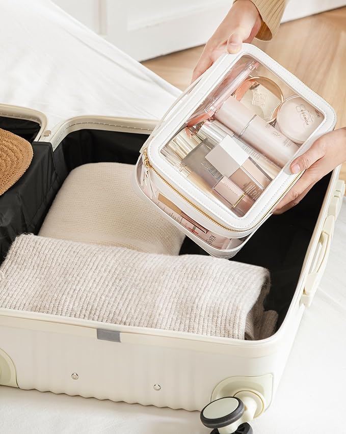 Vorey Large Clear Makeup Bag for Women, Portable Travel Makeup Bag Organizer Waterproof Toiletry Bag Cute Makeup Bags Cosmetic Bag Makeup Pouch, White