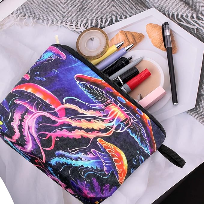 Pebarmnt Cute Animal Lovers Gifts Tropical Jellyfish Cosmetic Bag Makeup Pouch with Zipper (jellyfish)