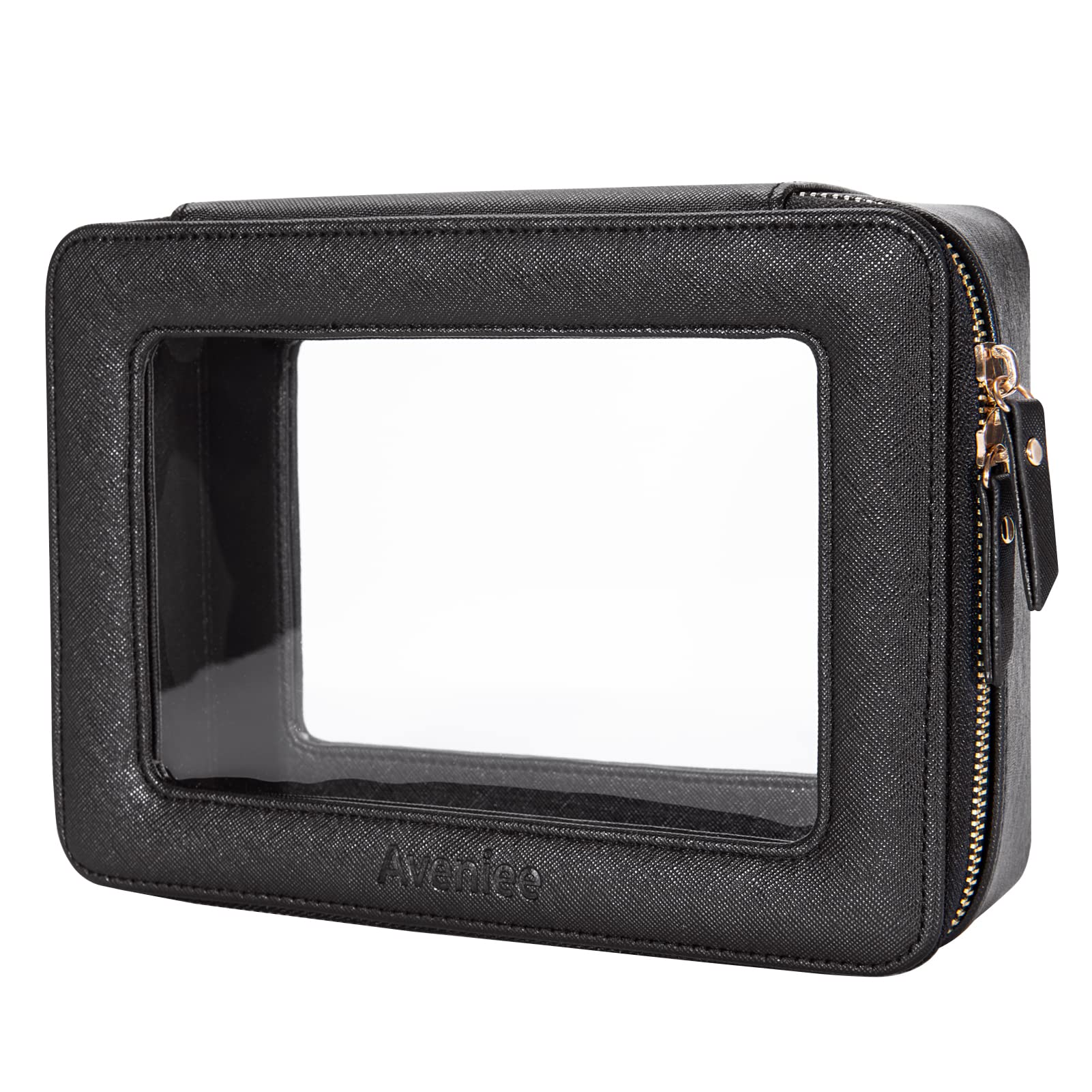 Aveniee Clear Makeup Bag Organizer,Large Travel Toiletry Bag for Women, Waterproof Cosmetic Pouch with Zippers,Car Organizers and Storage Case for Accessories,Black