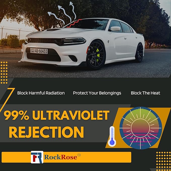 RockRose 50% Nano Ceramic Car Window Tint 40 in x 10 FT 2PLY Privacy Film Heat Block, 99% UVR, and 85% IRR Block for Auto or Home Strong Adhesive, Easy Shrink, Plotter Friendly - Charcoal