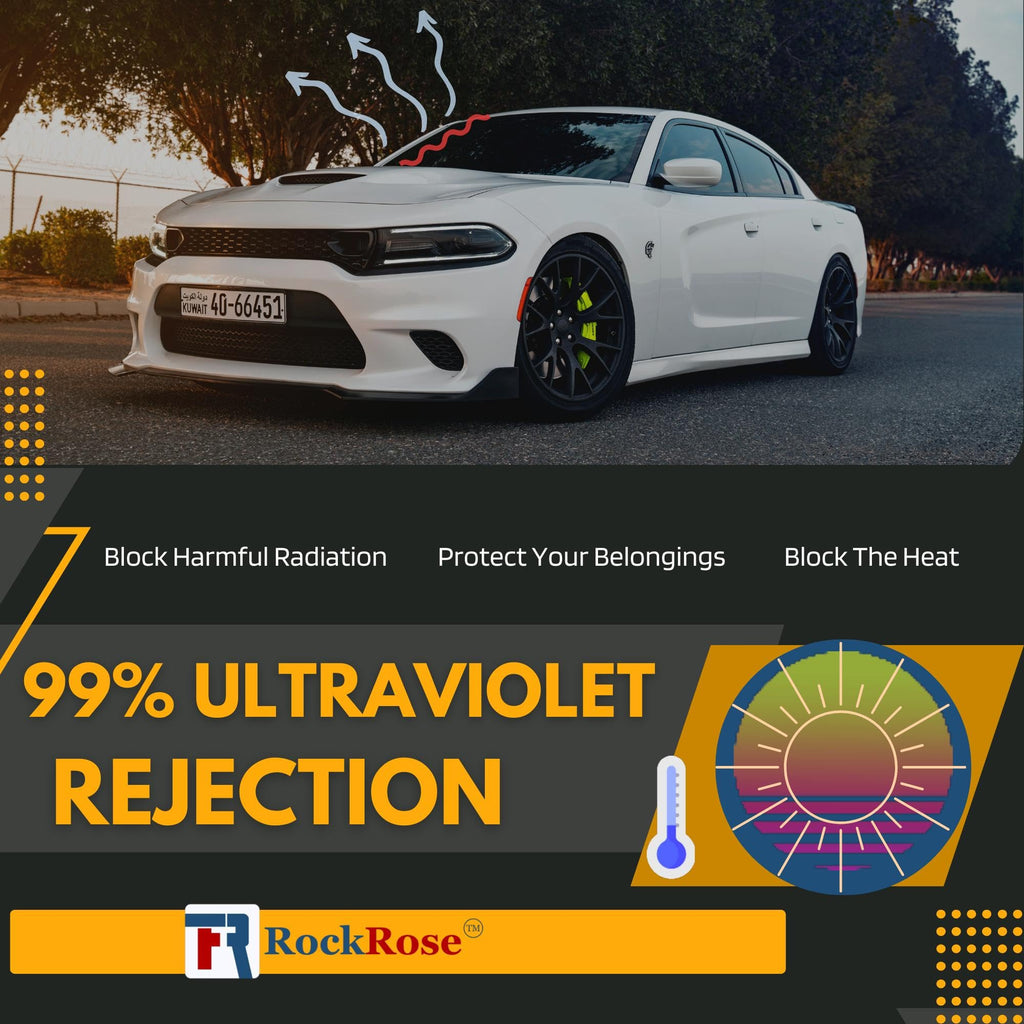 RockRose 20% Nano Ceramic Car Window Tint 60 in x 100FT 2PLY Privacy Film Heat Block, 99% UVR, and 85% IRR Block for Auto or Home Strong Adhesive, Easy Shrink, Plotter Friendly - Charcoal
