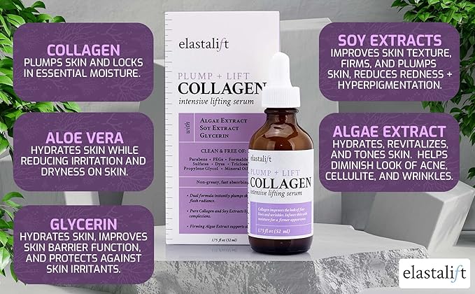 Elastalift Collagen Serum for Face + Body Cream & Face Moisturizer Skin Care Bundle, Face Serum + Body Lotion for Skin to Lift, Plump, & Firm Sagging Skin, 2-Piece Set