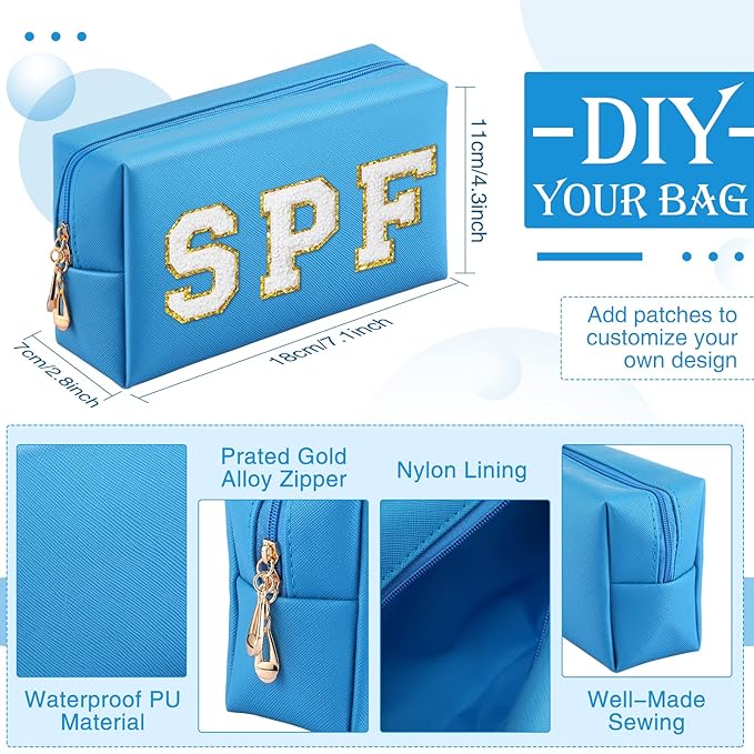 Sanwuta 9 Pcs Makeup Bags Bulk Bridesmaid Proposal Gifts Cosmetic Bags Preppy PU Leather Double Zipper Toiletry Pouch Portable Travel Organizer Case for Women Bachelorette Gift(Blue)