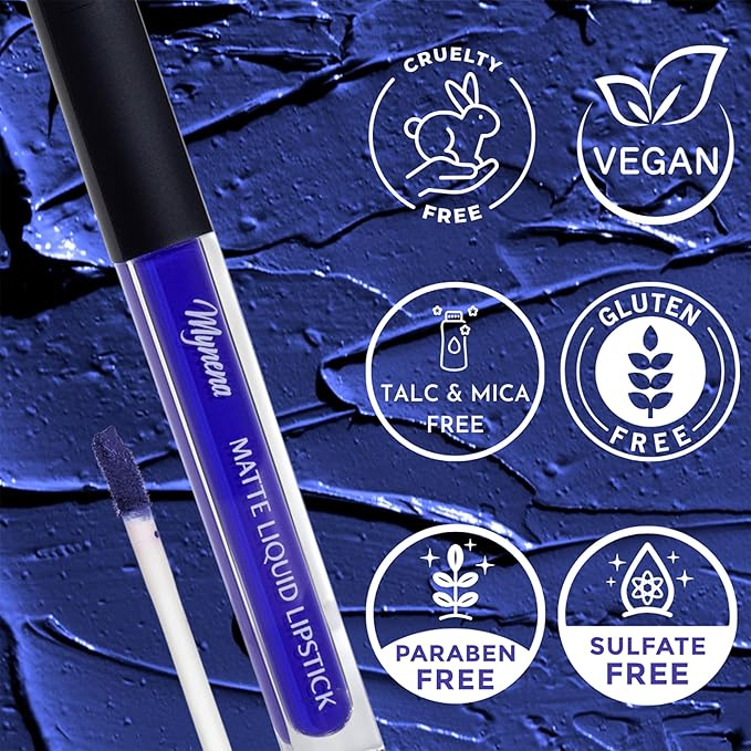 Mynena Hydrating Blue Matte Liquid Lipstick, Long Lasting Lip Stain - Mavi
