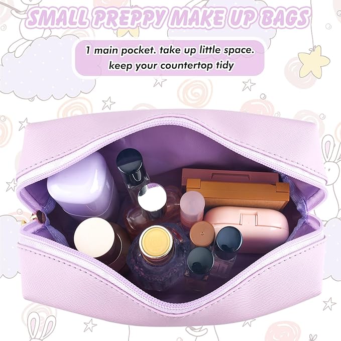 Gifts for Girls Initial Makeup Bag Personalized Cosmetic Bag with Zipper Cute Travel Toiletry Bag Waterproof PU Preppy Makeup Pouch Birthday Gift for Teen Girls Women(Purple B)
