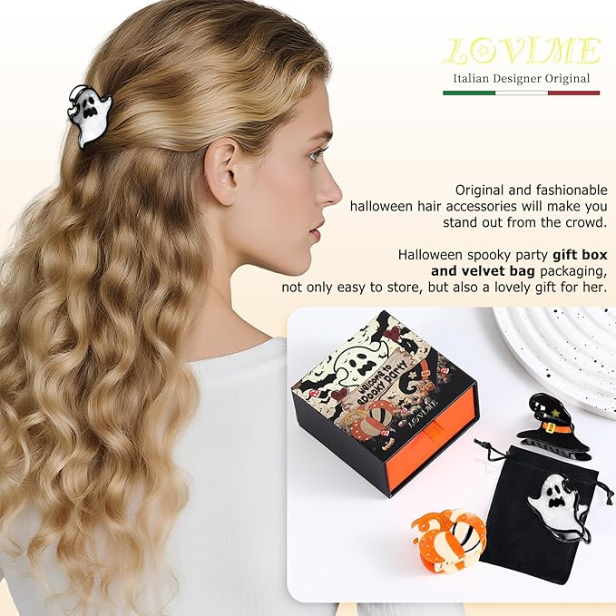Small Halloween Ghost Hair Claw Clips Acetate Hair Clips for Women 3 PCS