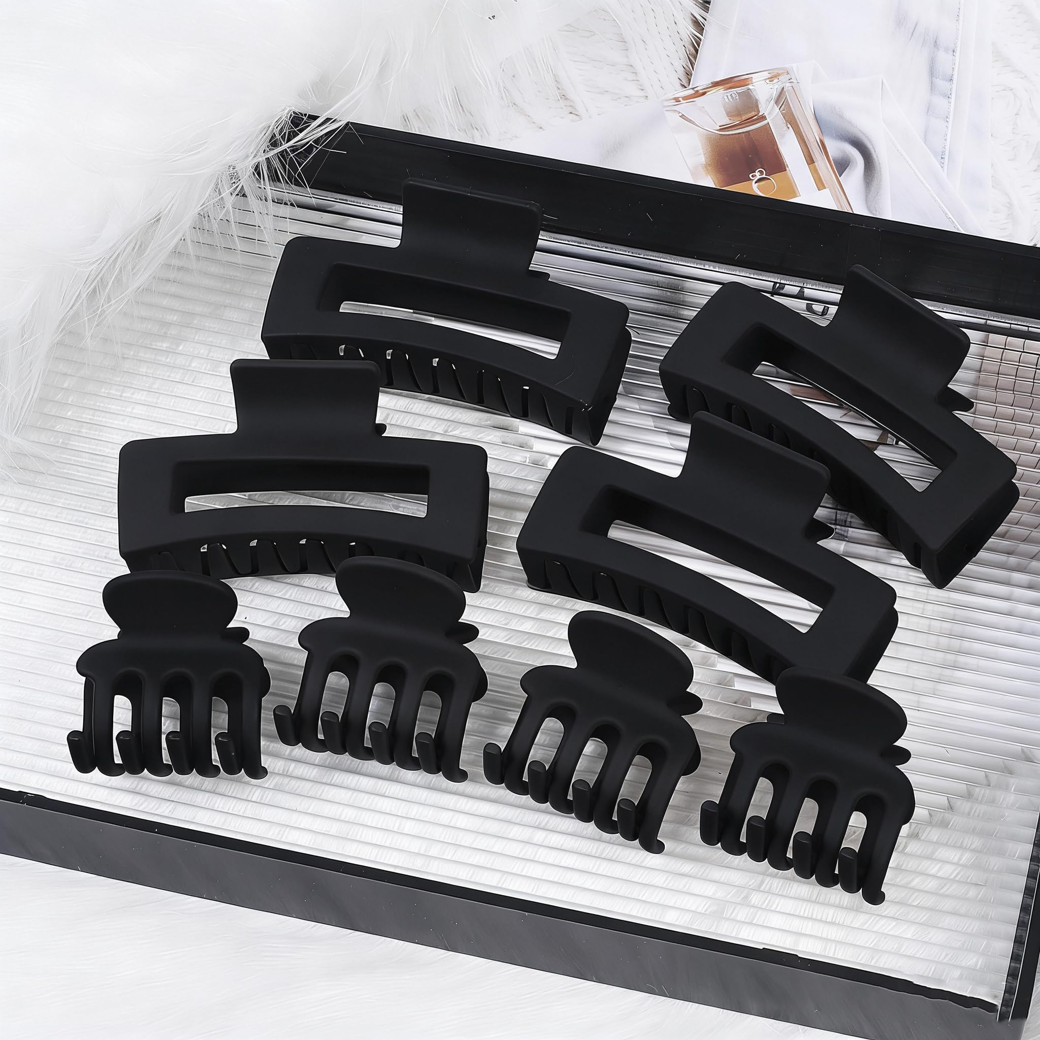 SMKSL Medium Hair Clips for Women 8 Pcs Small Claw for Thin and Thick Hair 2 Styles Clips for Hair Combination Rectangle Jaw Clips Hair Accessories for Women and Girls (Black)