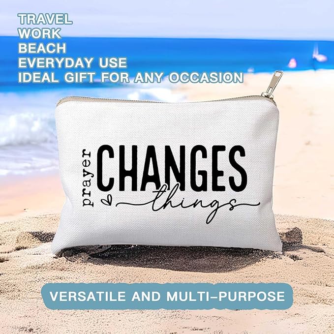 HubbgDesign Prayer Changes Things Makeup Bag Christian Worthy You Matter Travel Bag Religious Faith Makeup Case Bible Verse Cosmetic Bag Sister Christian Gift Toiletry Bag Gift