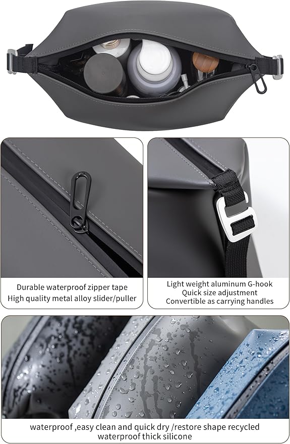Onbagway 6"x9.84" 4.5L Silicone Toiletry Bag, Black