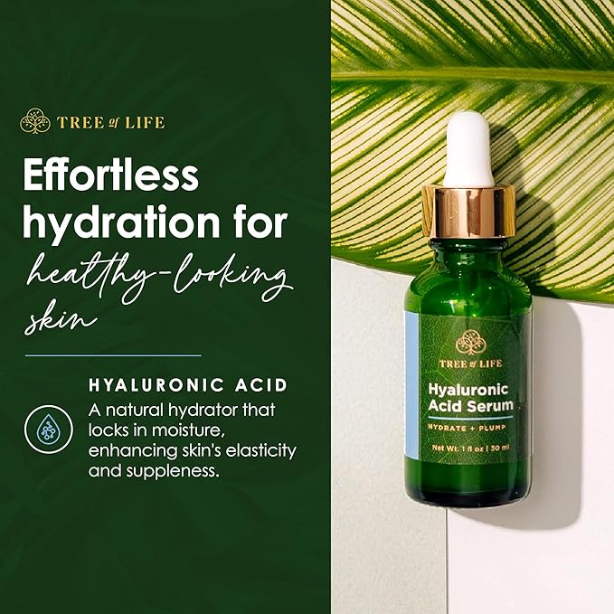 Tree of Life Hyaluronic Acid Serum for Face - Brightening and Hydrating Face Oil for Dark Spots and Fine Lines - Suitable for Sensitive Skin - Dermatologist Tested Skin Care - 2 Fl Oz (Pack of 2)