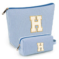 2 PCS Initial Makeup Bags for Women: Cosmetic Bag for Travel Toiletry - Birthday Gifts for 11 12 13 14 15 16 17 18 Years Old Girl Graduation Teacher Gift- Teen Girl Gifts Trendy Stuff - Blue H
