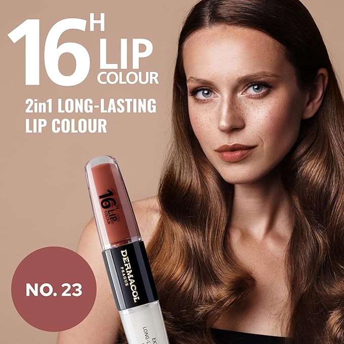 Dermacol 16-Hour Lip Color, Two-Phase Kissproof Lip Stain & Gloss, No.23
