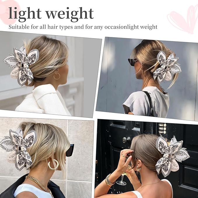 Hadutrek Bow Claw Clips Bow Hair Clips White 1PCS Big Hair Bows for Women Butterfly for Styling Large Hair Clips for Thick Hair for Girls Hair Accessories for Teens