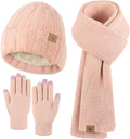 LOROME Winter Beanie Hat Gloves Scarf, Cashmere Hat Gloves Scarf Set Women