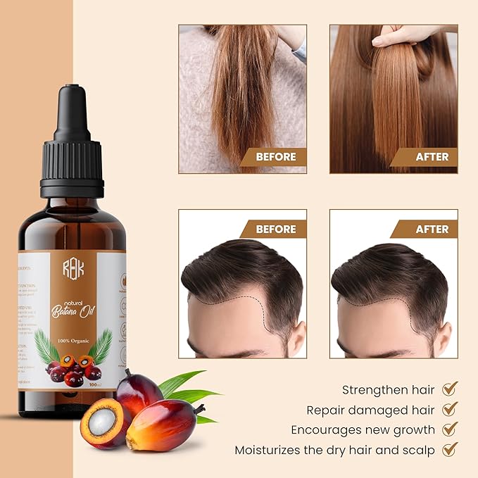 RAQK Batana Oil for Hair Growth Natural Scalp Oil for Strengthening, Repairing Damaged Hair, and Encouraging New Growth Pure & Paraben-Free Hair Growth Oil with Easy Dropper Lid and Eyelash kit