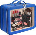 idoltimes Clear Makeup Bag,Large Toiletry Case for Women,PU Leather Travel Cosmetic Bag,Detachable Makeup Case,Double Compartment Make up Organizer