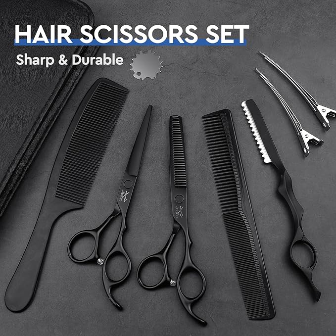 JASON Hair Cutting Scissors Set - Professional 10 PCS Haircut Shears Kit 6"