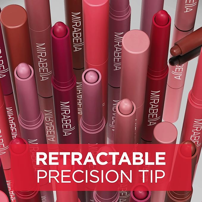 Mirabella - Velvet Matte Lip Crayon, Retractable Highly-Pigmented 2-in-1 Makeup, Long-Lasting Hydrating Lipstick Crayon + Lip Liner, Moisturizing Cream-to-Matte Lipcare Formula, Nearly Nude