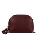 Leatherology Bordeaux Medium Clamshell Makeup Bag – Leather Cosmetic Case with Waterproof Lining, Interior Zip Pocket & Double Tassel Zippers – Travel & Vanity Organizer