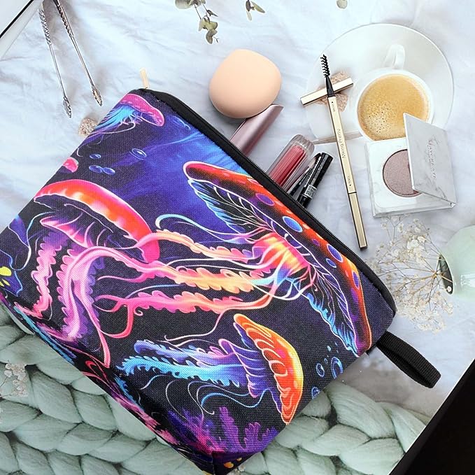 Pebarmnt Cute Animal Lovers Gifts Tropical Jellyfish Cosmetic Bag Makeup Pouch with Zipper (jellyfish)