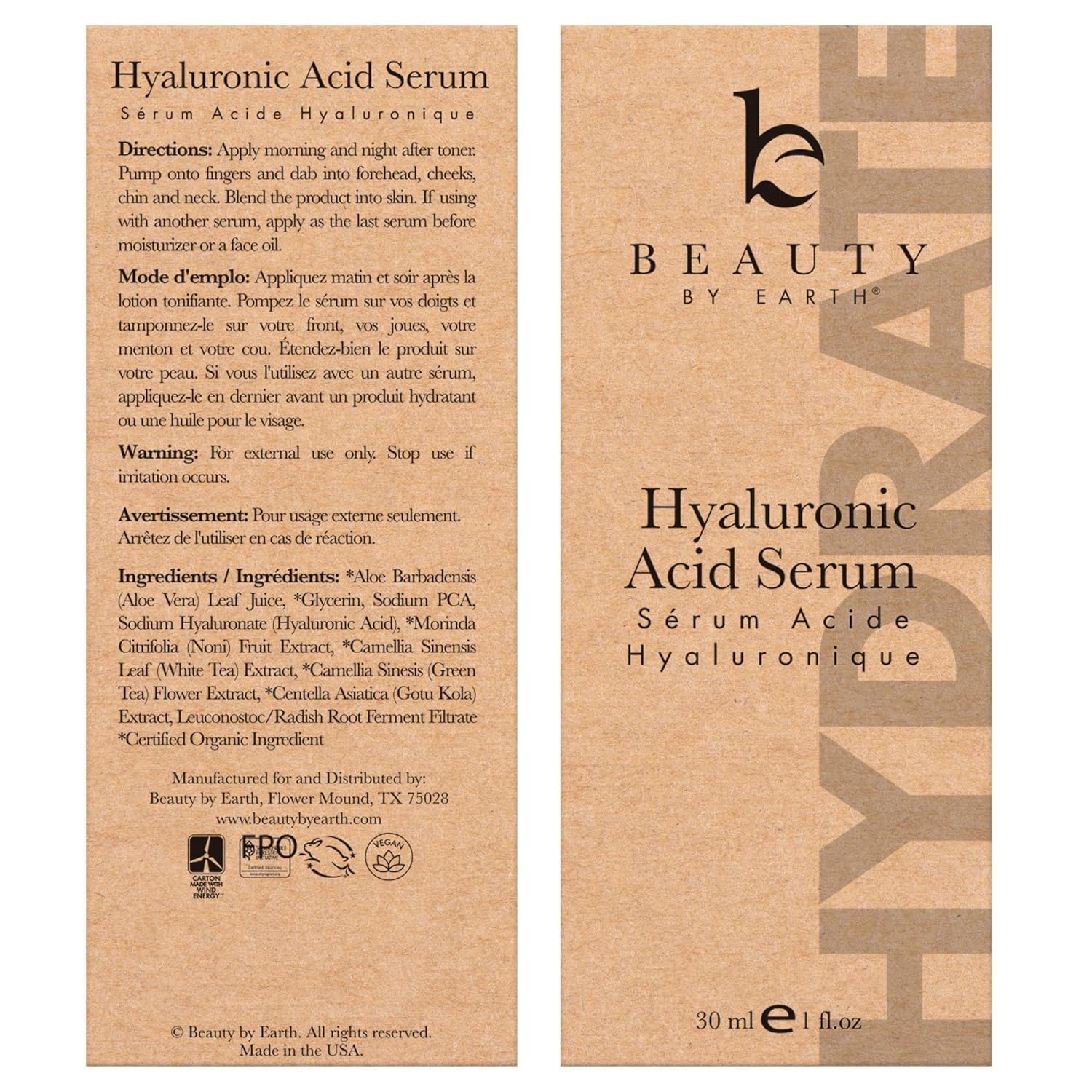 Hyaluronic Acid Serum for Face - USA Made with Natural, Organic Ingredients