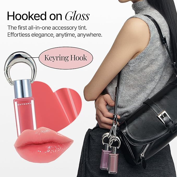 ENTROPY Makeup 2-in-1 Charm Shiny Glowy Lip & Cheek Gloss Tint Keychain, High Pigment Glossy Lip Color & Plumping Gloss, C1 Opal Charm