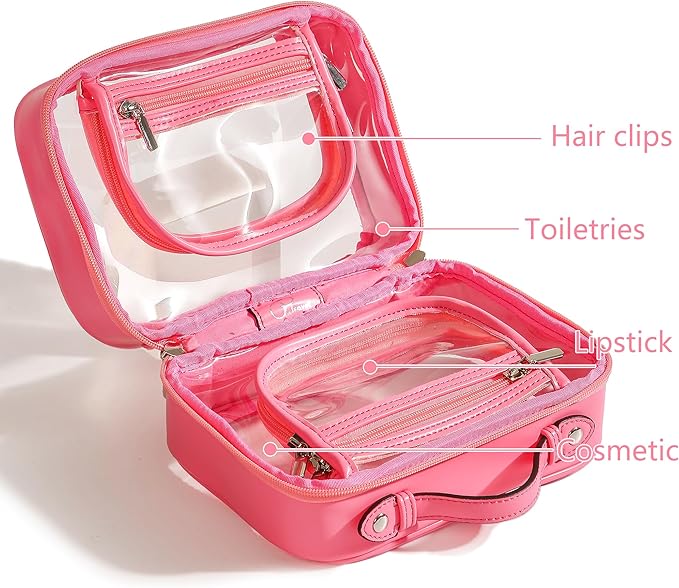 Veki TSA Approved Toiletry Bag Transparent Makeup Bags, Large Rose Red