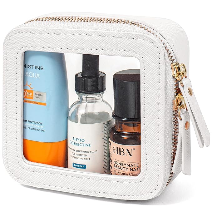 LETGO Clear Makeup Bags for Beach,Small Clear Makeup Bag for Purse,Mini Makeup Pouch Purse Organizer Fit Carry-on Travel Essentials,Cute Car Cosmetic Bags for Car Accessories for Women (Mini-White)