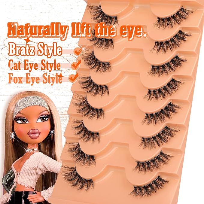 alphonse Half Lashes Natural Look Half Lash Cateye Clear Band Half Eyelashes Cat Eye Fluffy Wispy Accent Lashes 3/4 Flared End Lashes Pack 8 Pairs by ALPHONSE, 8.0 Count