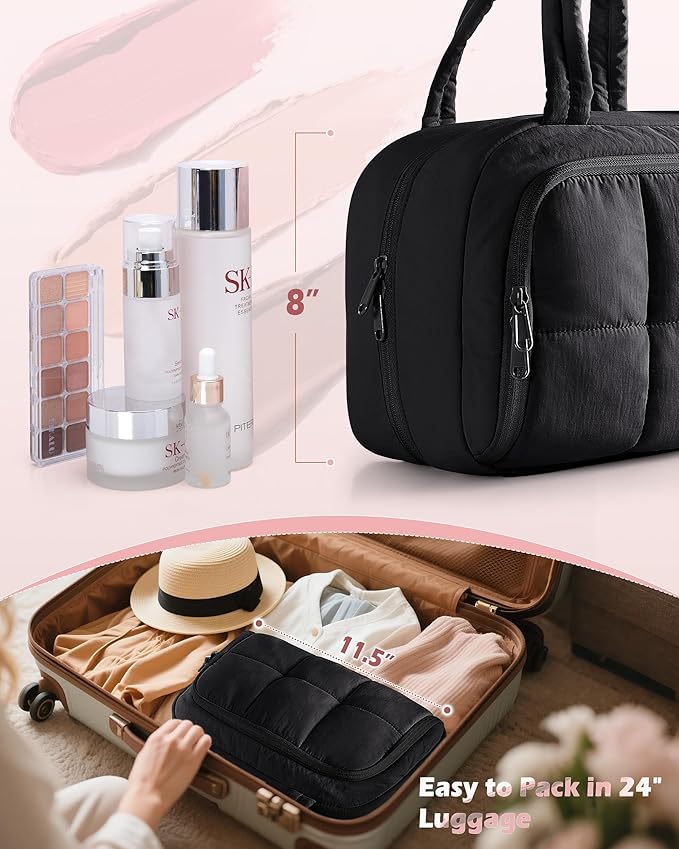 Marscamd Travel Makeup Bag for Women, Medium Size, Puffy Cosmetic Organizer