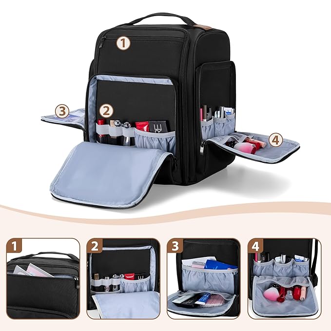 BAFASO Makeup Backpack with 4 Inner Removable Pouches, Black