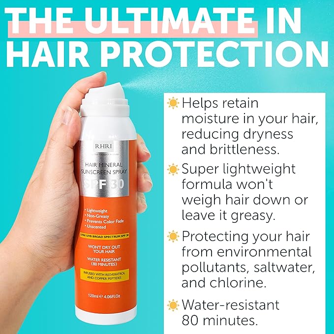 SPF 30 Hair Sunscreen Spray for Scalp & Hair Non Greasy UV Protection