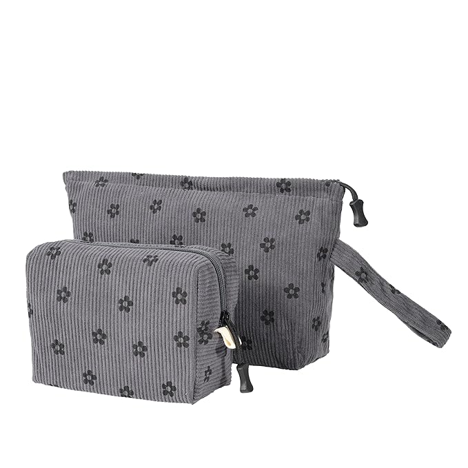ZOEMTIU Small Cosmetic Bag set for Women Corduroy Makeup Bag with Interior Pocketes Cute Corduroy Makeup Pouches Women Small Toiletry Bag