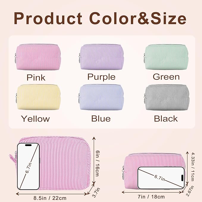 Yofair Personalized Makeup Bag with Name, Bridesmaid Gifts Large Capacity Travel Toiletry Case Custom Seersucker Cosmetic Bags Wedding Birthday Gifts for Girls Women