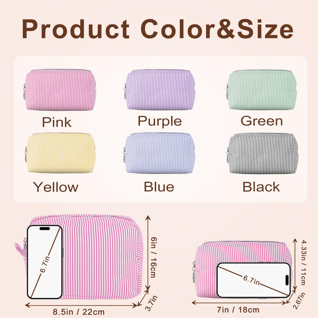 Yofair Personalized Makeup Bag with Name, Bridesmaid Gifts Large Capacity Travel Toiletry Case Custom Seersucker Cosmetic Bags Wedding Birthday Gifts for Girls Women