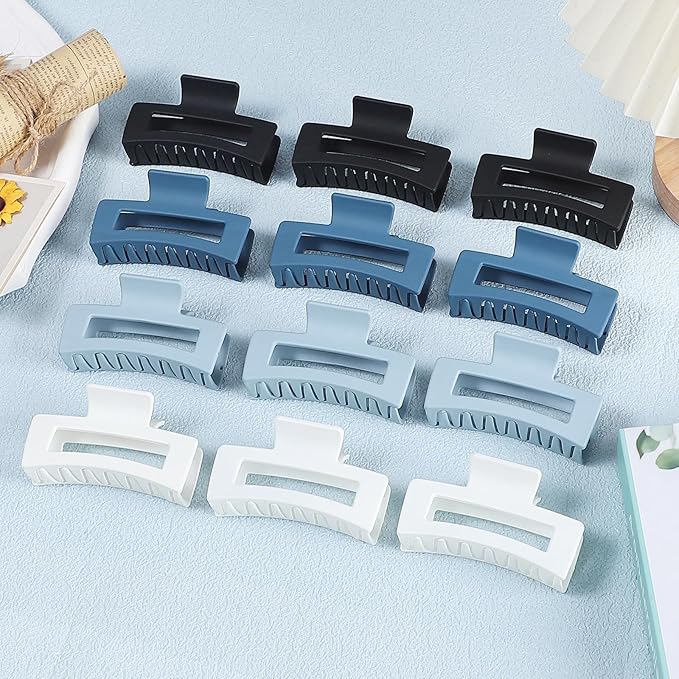 Sisiaipu 12 Pcs Medium Hair Clips, 3.5 Inch Square Claw Clips for Thick and Thin Hair - Blue