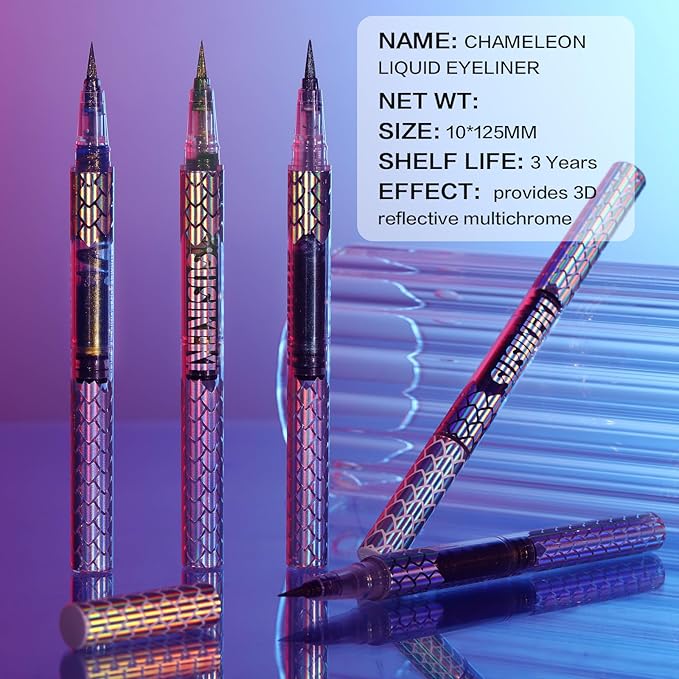 SUSIKEKI Chameleon Metallic Duochrome Liquid Eyeliner, Color Shifting Shimmery Eye Liner, Duo-color Waterproof Long Lasting Glitter Eye Makeup Pen Eyeliners (Mermaid Gleam)