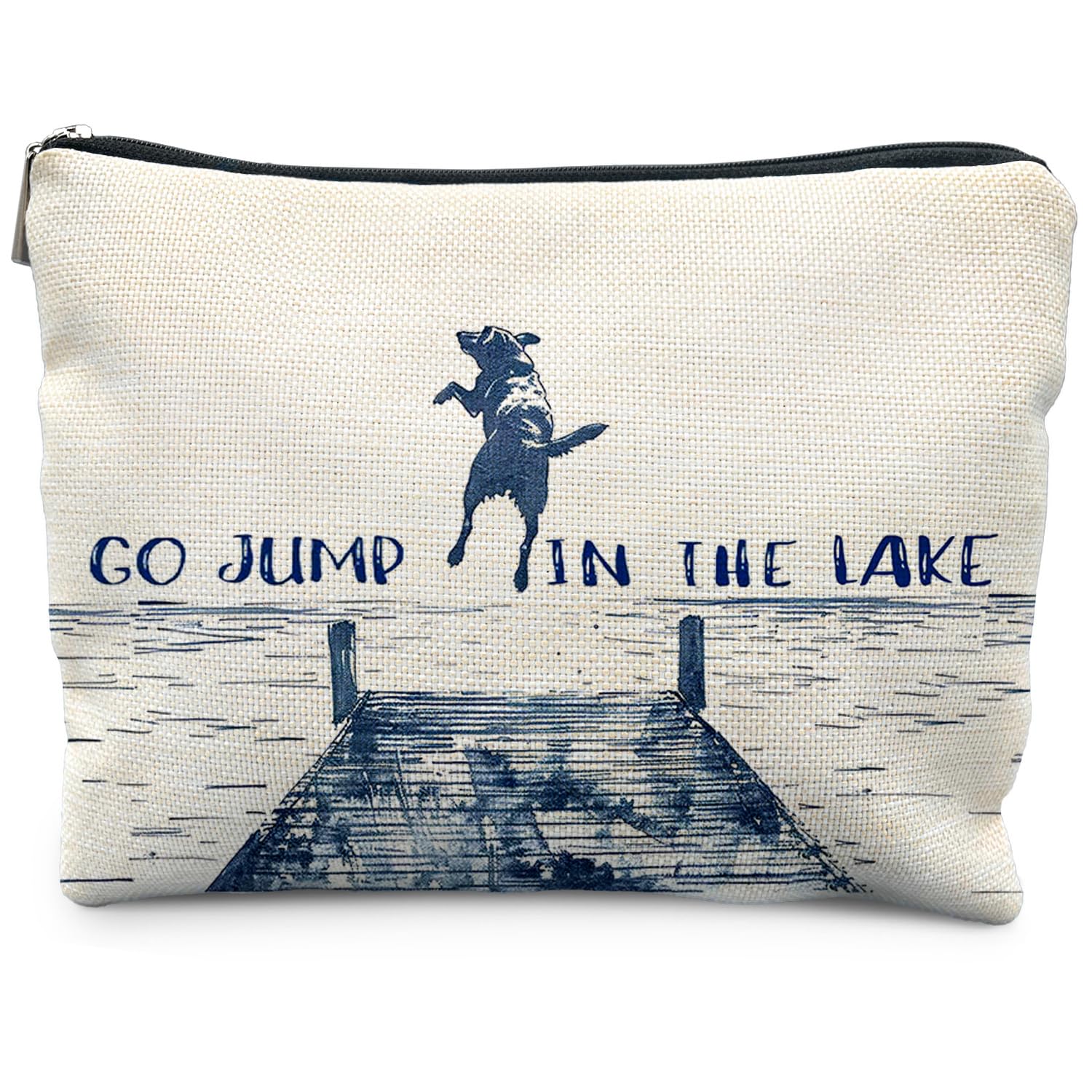 RYYCDOI Funny Dog Makeup Bag, Dog Mom Lovers Gifts Cosmetic Bags for Women, Gifts for Lake Lovers, Go Jump in the Lake Funny Dogs Zipper Makeup Pouch