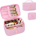 MONSTINA Personalized Initial Makeup Bag,Valentine's Gifts for Women,Make Up Case for Girlfriend Bridesmaid Wife,Birthday Gift for Her Cute Toiletry Bag,2PCS,Pink L